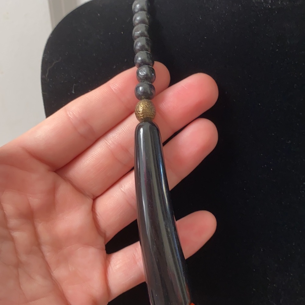 Beautiful Onyx And Orange Statement Necklace Nwot - image 2